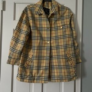 Burberry Beige and Gray Plaid Coat